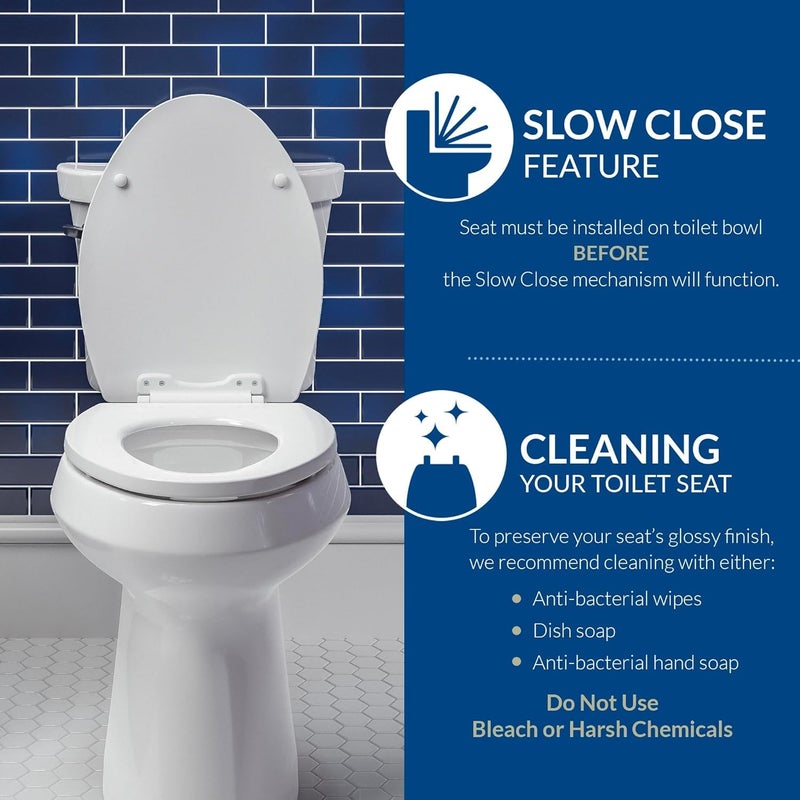 Mayfair Linden Slow Close Toilet Seat, Non Slip Heavy Duty Wood, Easy Install, Elongated, White - Image 4